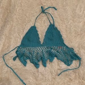 Gypsy Rose Crochet Crop Top Blue S/M